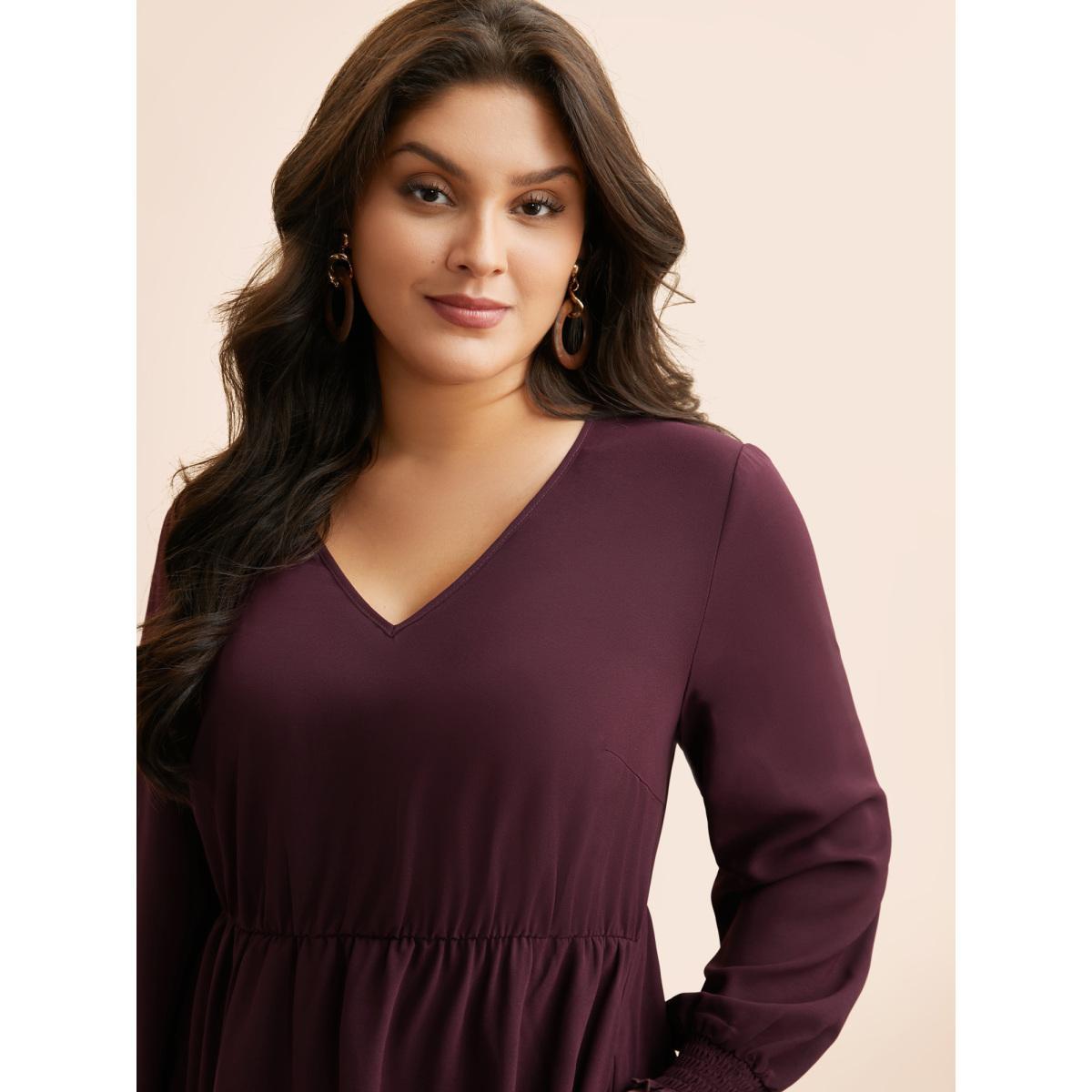 Plus Size Floral Embroidered Crochet Lace Midi Dress Eggplant Women Resort Woven ribbon&lace trim V-neck Long Sleeve Curvy BloomChic 18-20/2X Product Image