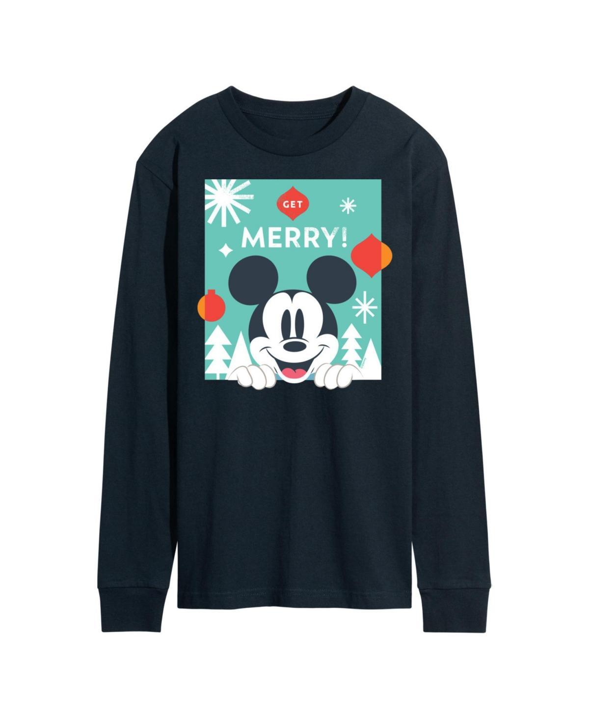 Disney's Men's Mickey Mouse Get Merry Long-sleeved Tee, Size: XL, Blue Product Image