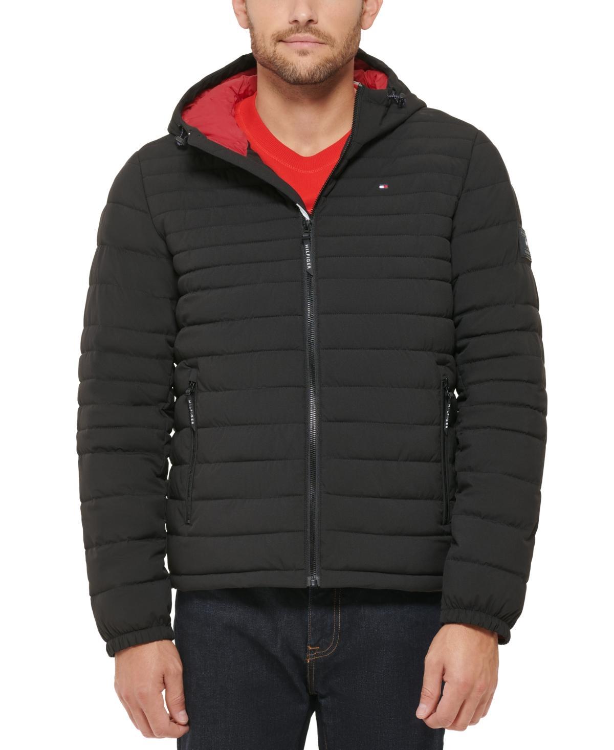 Men's Tommy Hilfiger Stretchy Hooded Puffer Jacket, Size: XL, Black Product Image