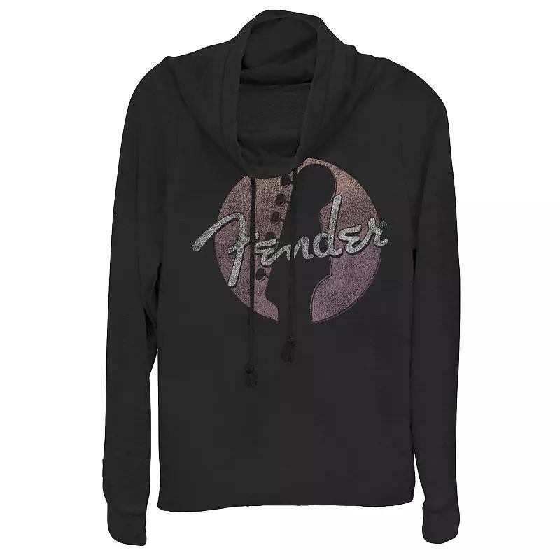 Juniors' Fender Stacked Guitar Faded Logo Cowlneck Graphic Lightweight Long Sleeve, Girl's, Size: Medium, Blue Product Image