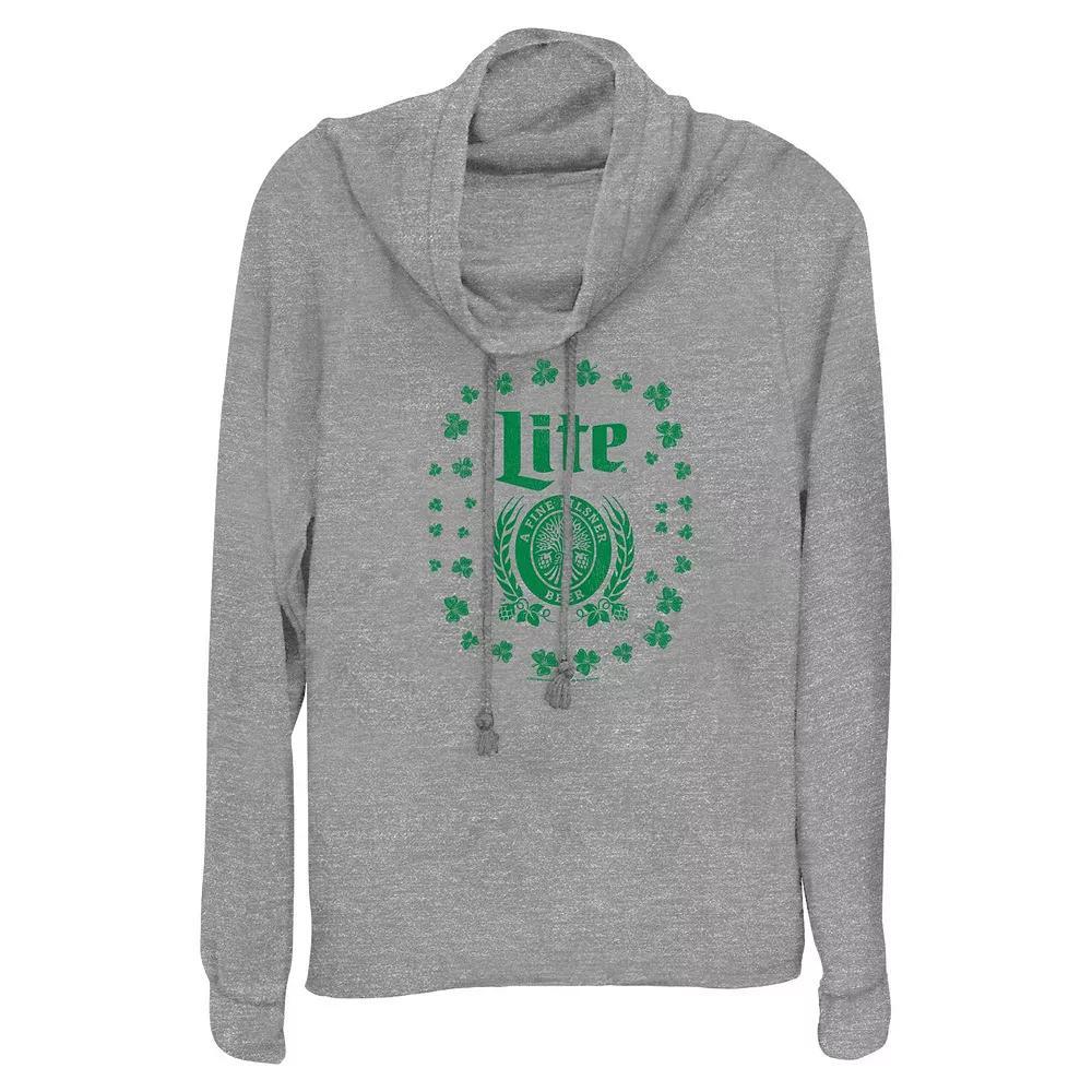 Womens Miller Lite Shamrock Logo Cowlneck Graphic Lightweight Long Sleeve Gray Grey Product Image