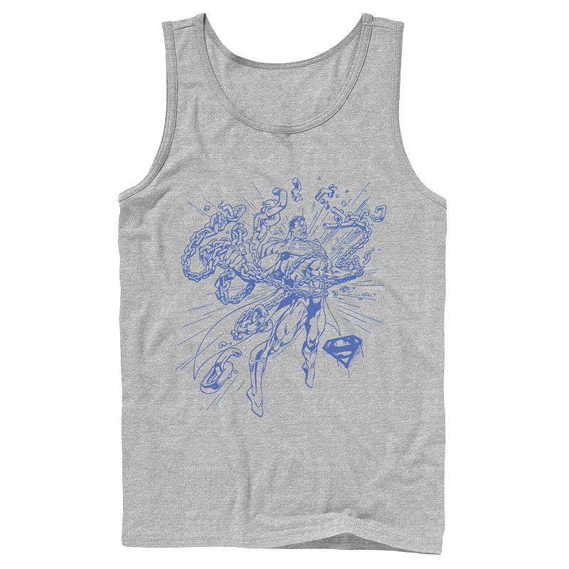 Mens DC Comics Superman Break Chains Outlined Comic Poster Tank Top Athletic Grey Product Image