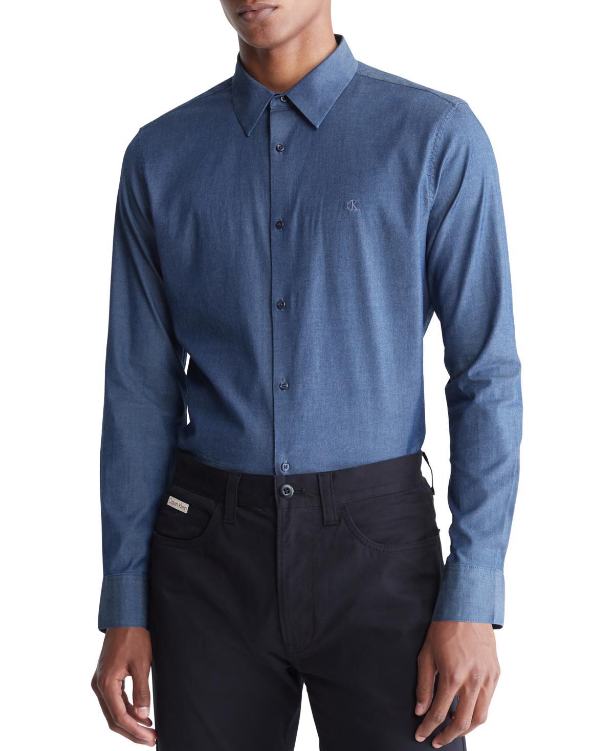 Calvin Klein Men's Cotton Stretch Slim Chambray Button-Down Shirt - Blue - XL Product Image