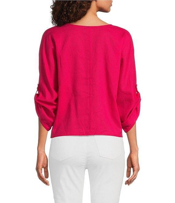 Charlie B. Linen Blend V-Neck 3/4 Sleeve Tie Front Top Product Image