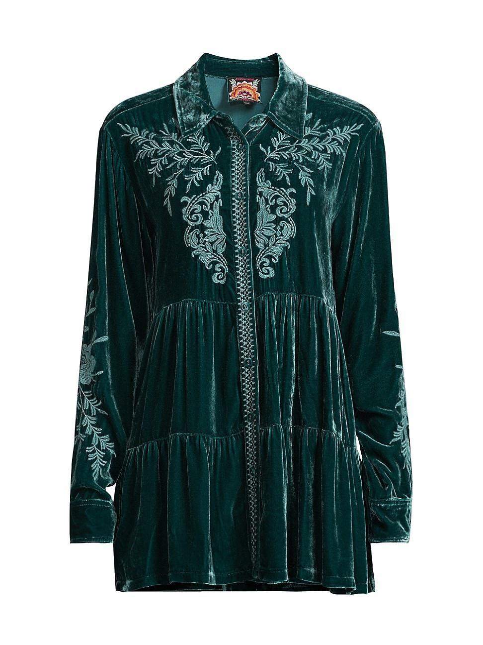 Womens Lenon Embroidered Velvet Tiered Tunic Product Image