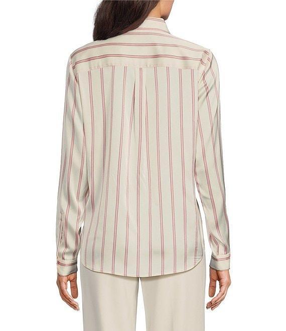 Anne Klein Satin Stripe Point Collar Long Sleeve Button Front Blouse Product Image