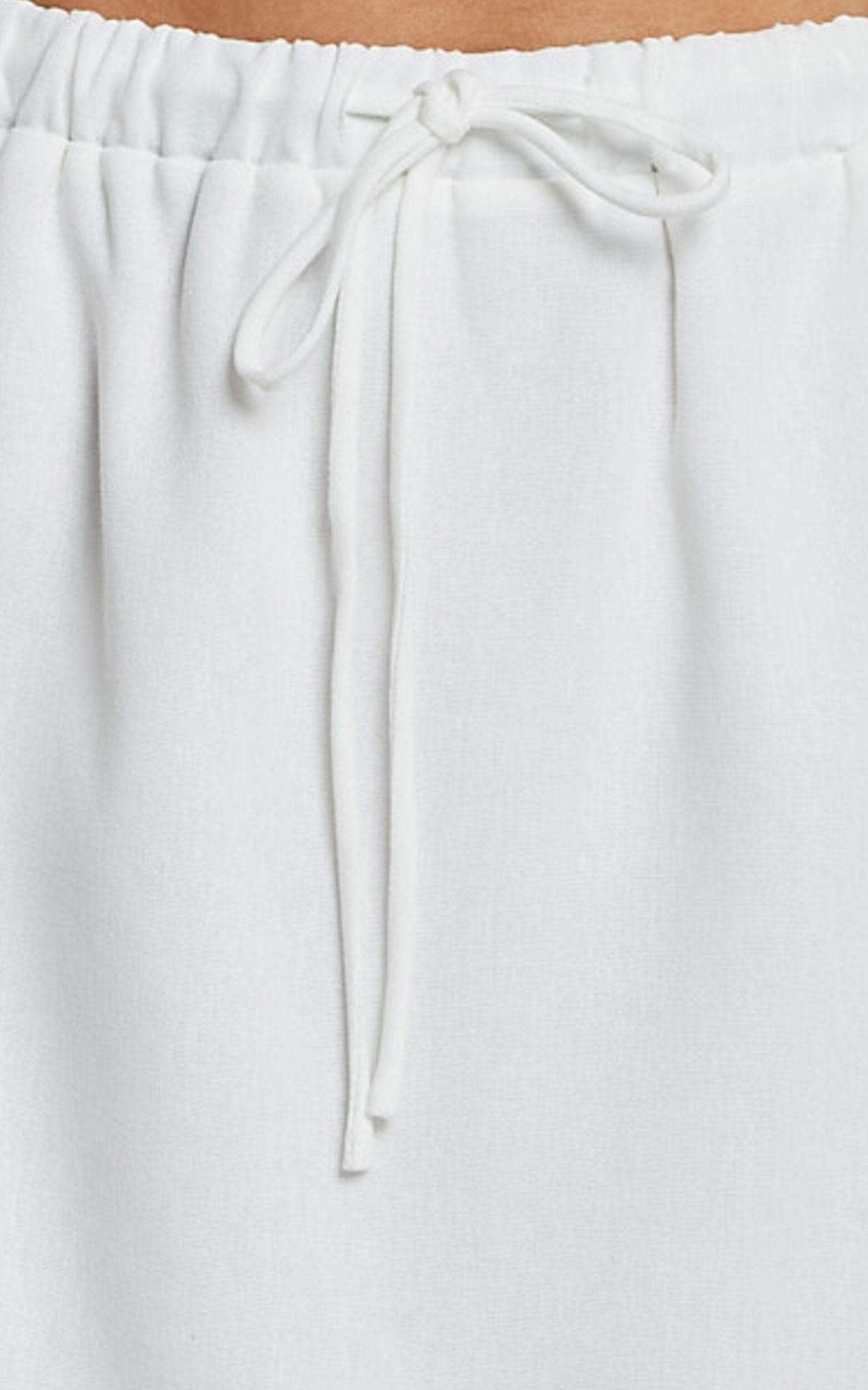 Bree Midi Skirt - Tie Waist Linen Look A Line Skirt in White Product Image