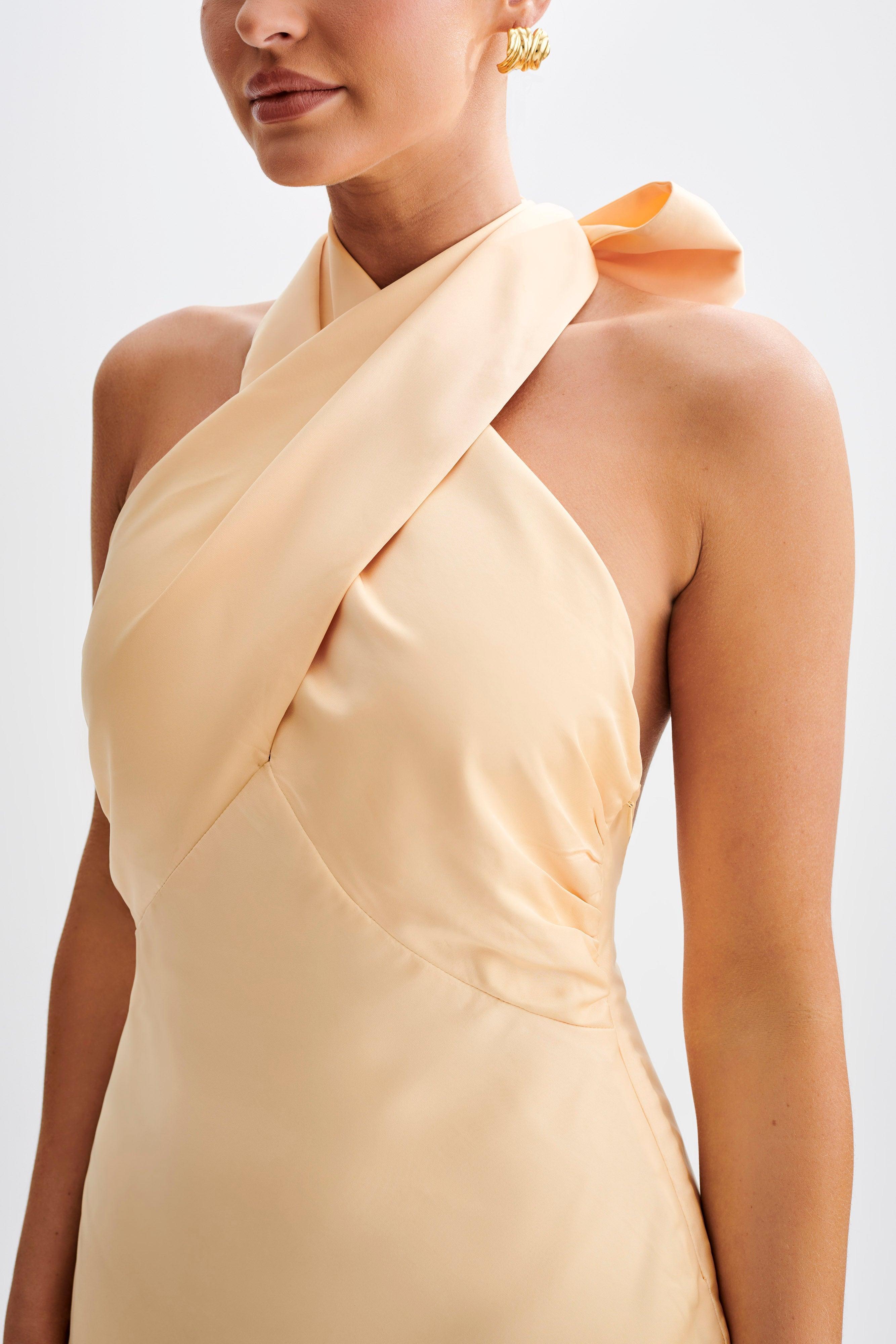 Francine Satin Halter Mini Dress - Peach Product Image