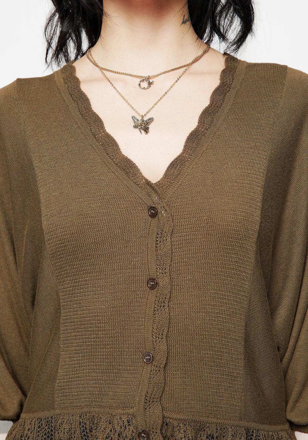 Avalon Puff Sleeve Button Up Knit Blouse Product Image