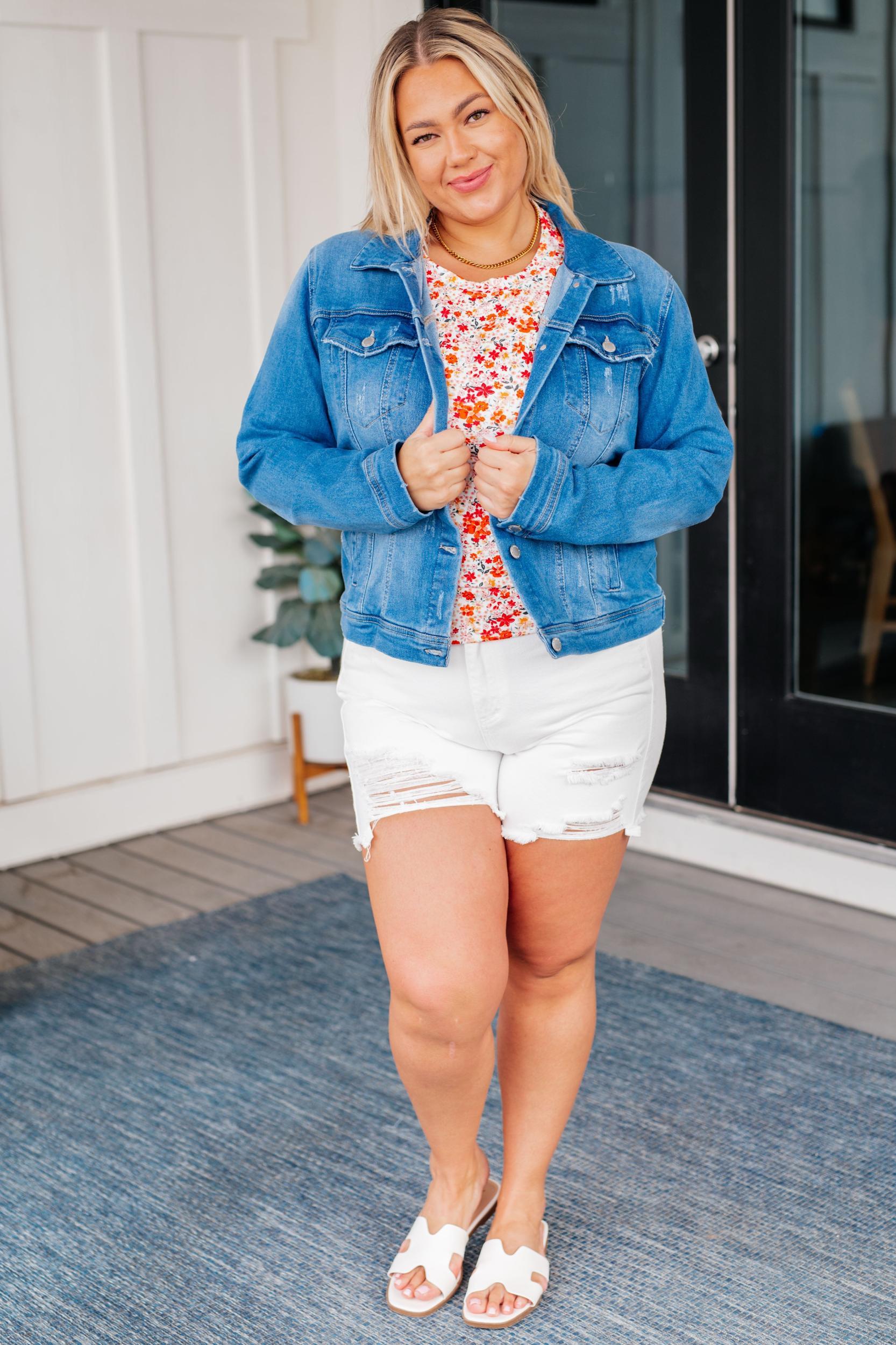 Celeste Mid Rise Shield Pocket Cutoff Shorts in Sky Blue (Online Exclusive) Product Image