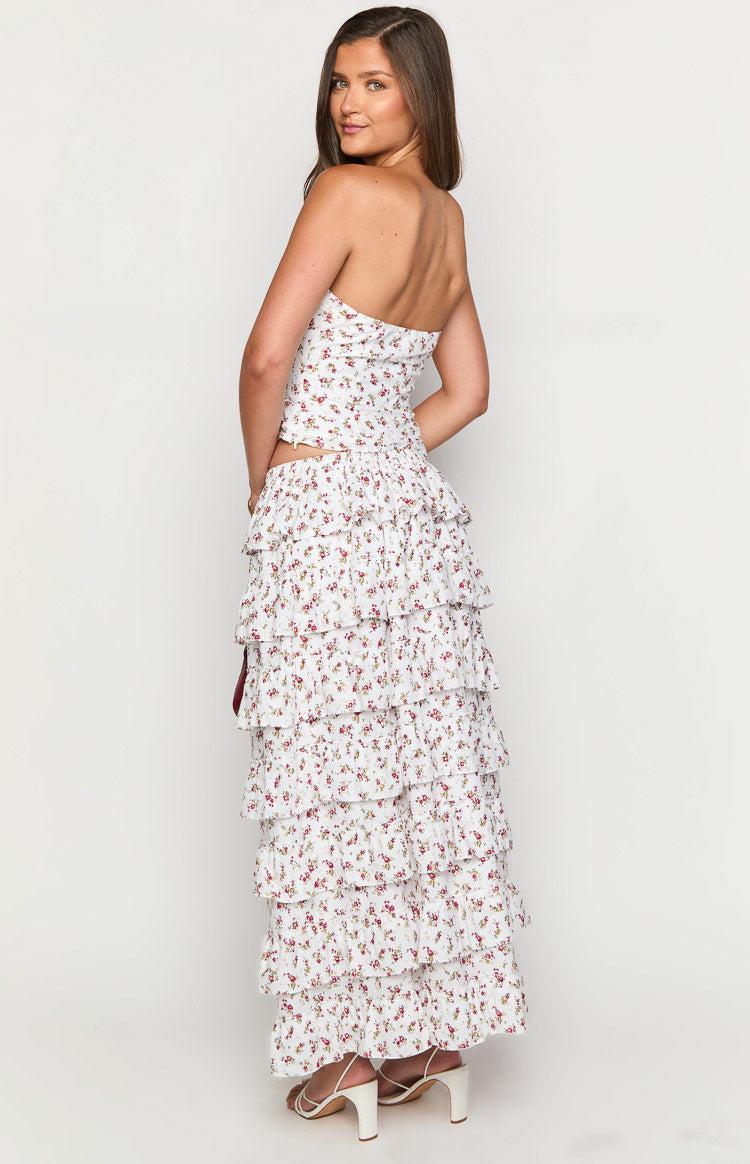 Paisley White Floral Ruffle Maxi Skirt Girls Product Image