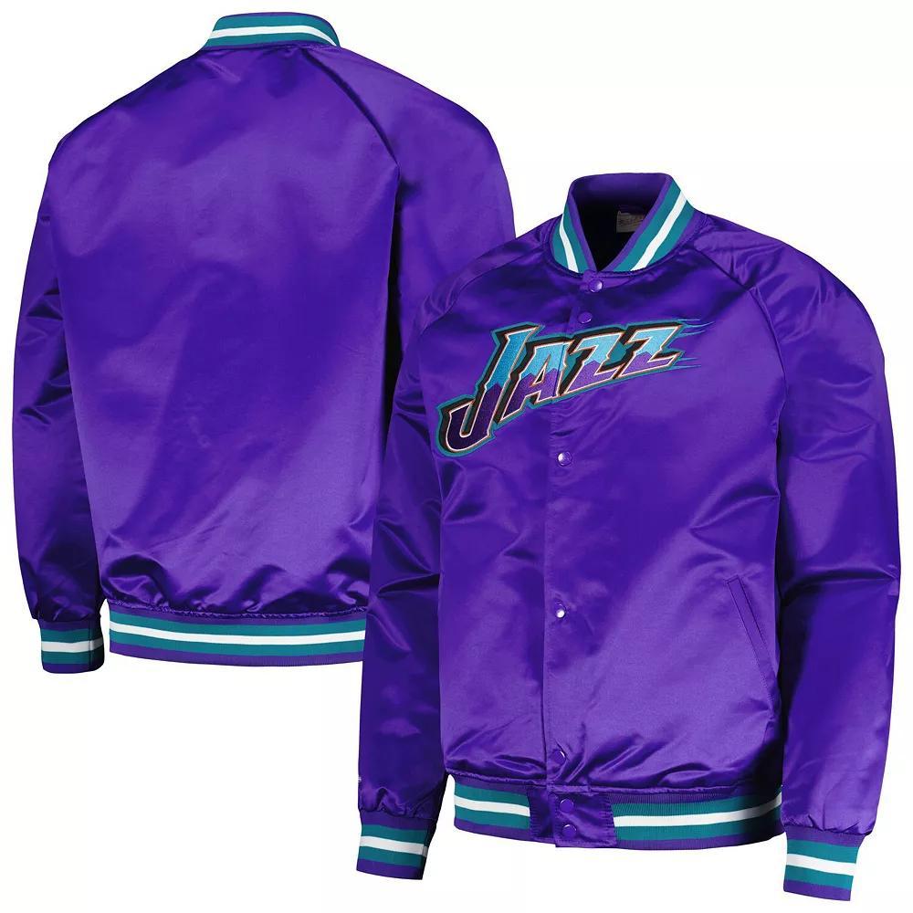 Men's Mitchell & Ness Purple Utah Jazz Hardwood Classics  Throwback Wordmark Raglan Full-Snap Jacket, Size: XL, Jaz Purple Product Image