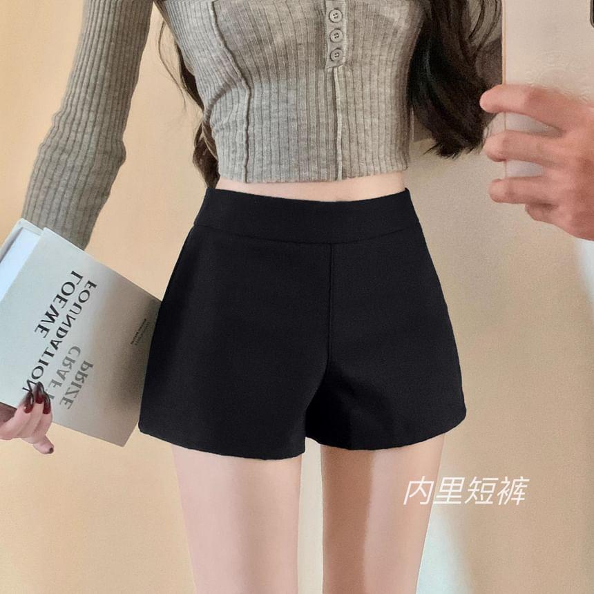 Set: High Rise Plain Accordion Pleated Mini A-Line Skirt + Shorts Product Image