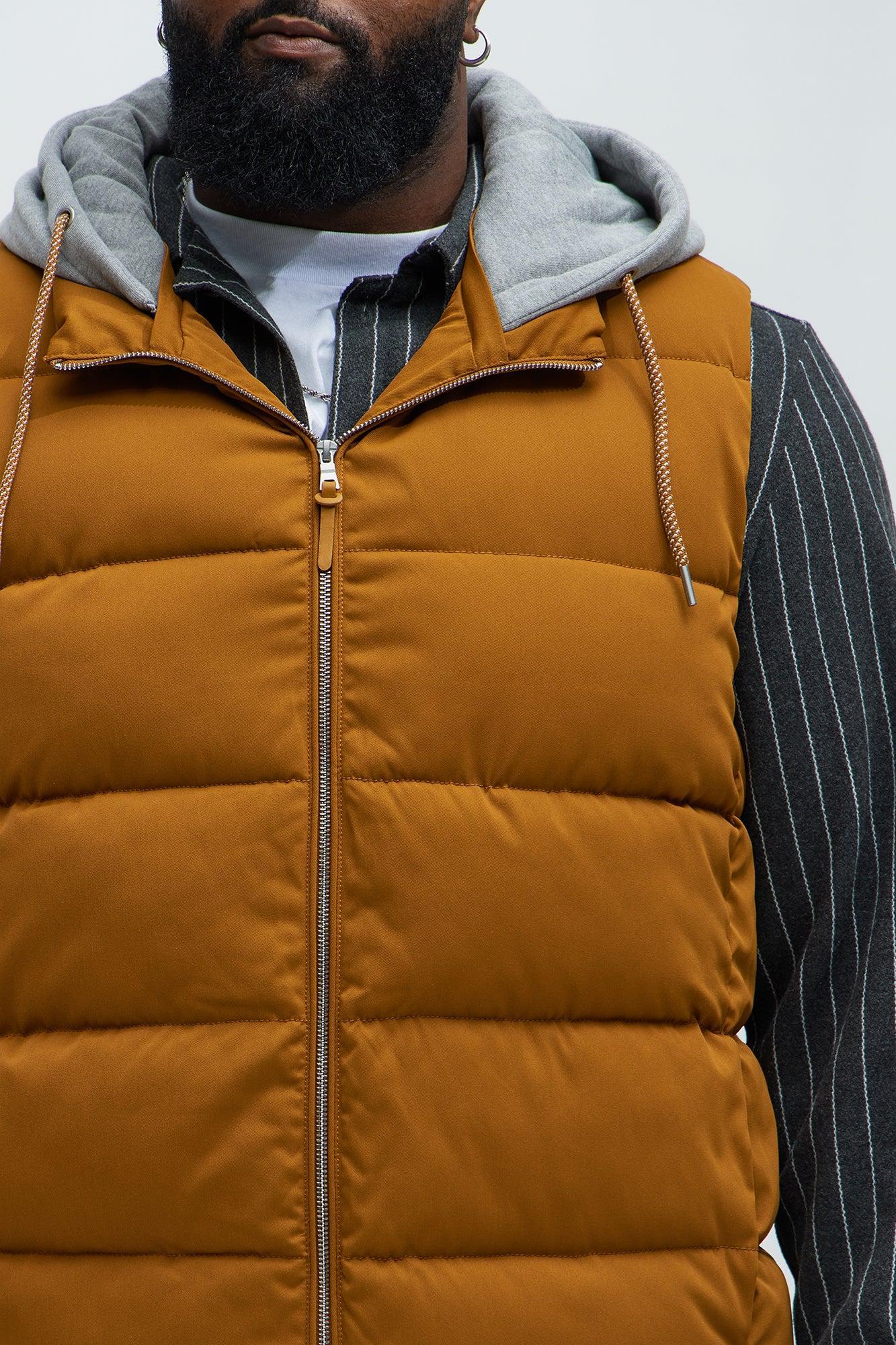 Heartbreak Puffer Vest With Hood - Mustard Product Image