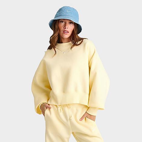 Nike Women's Sportswear Phoenix Fleece Oversized Crewneck Sweatshirt in Yellow/Alabaster Size Medium Cotton/Polyester/Fleece Product Image