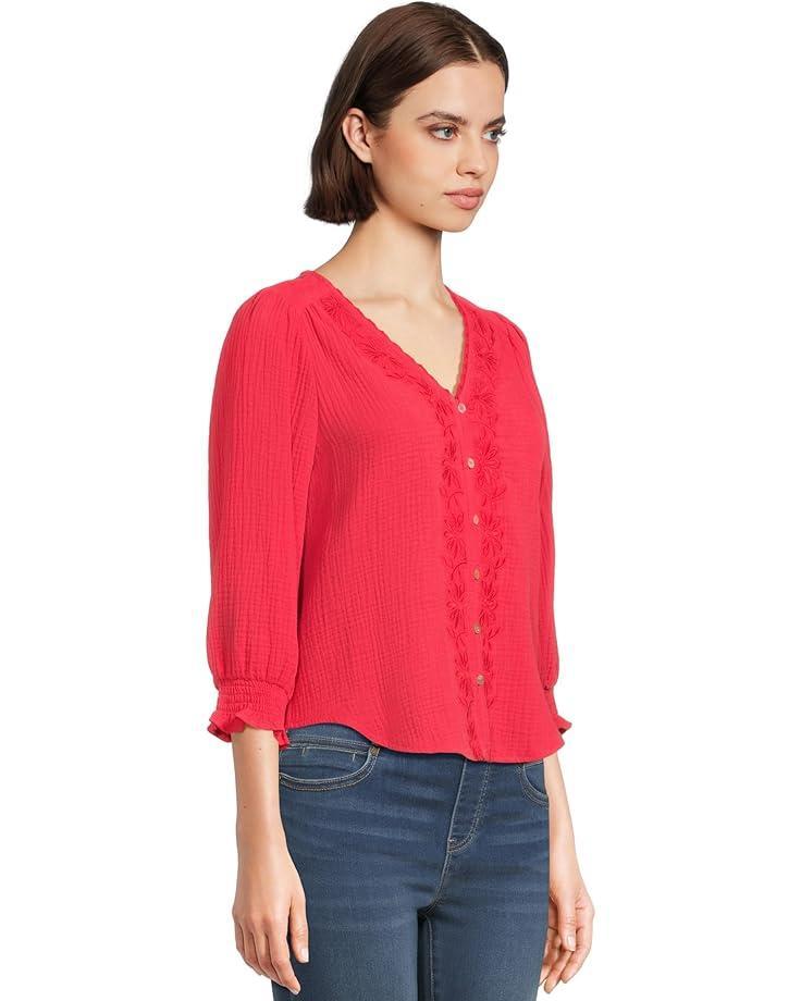 Long Sleeve Button Front Shirred Woven Blouse Product Image