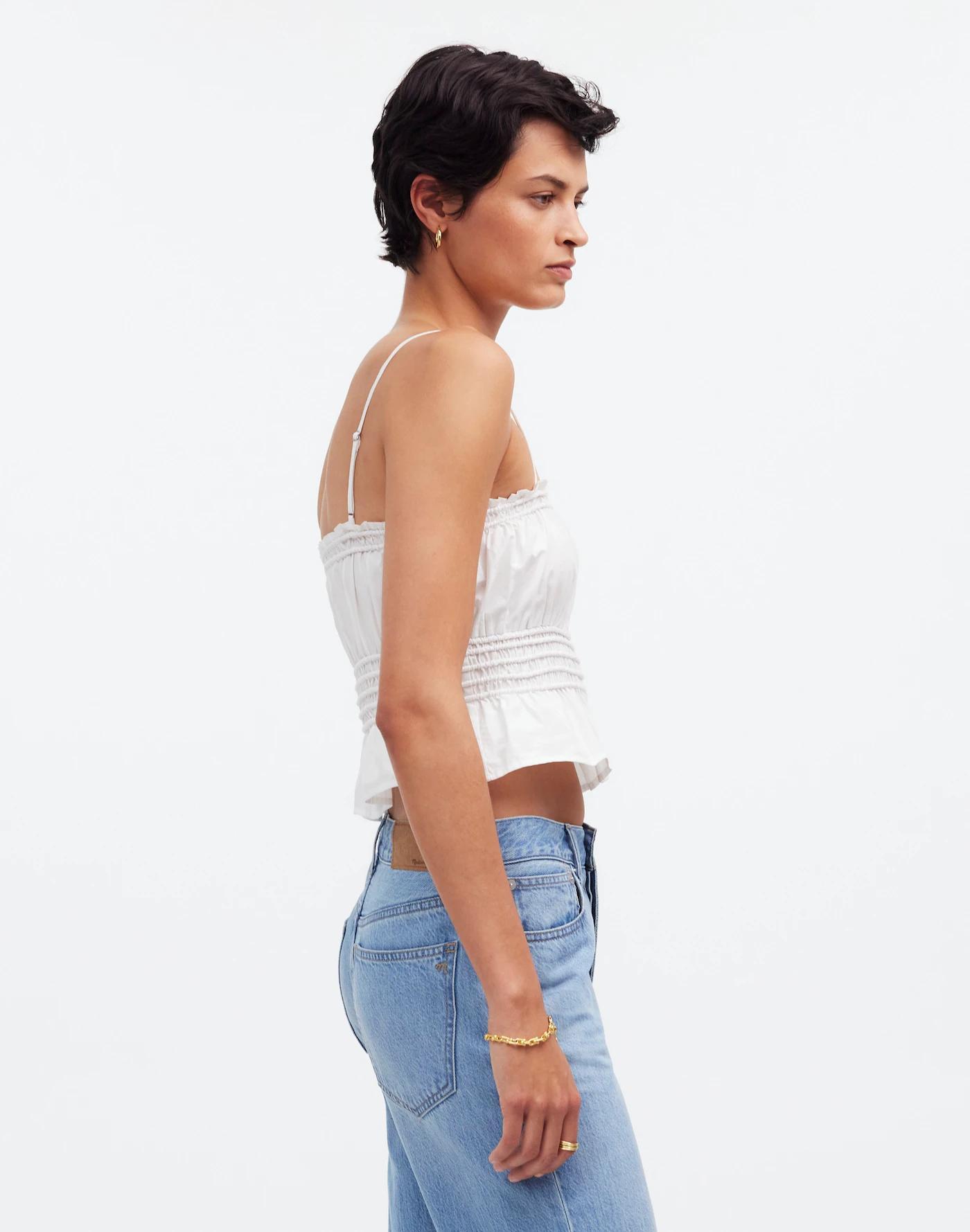 Smocked Button-Front Top in Poplin Product Image
