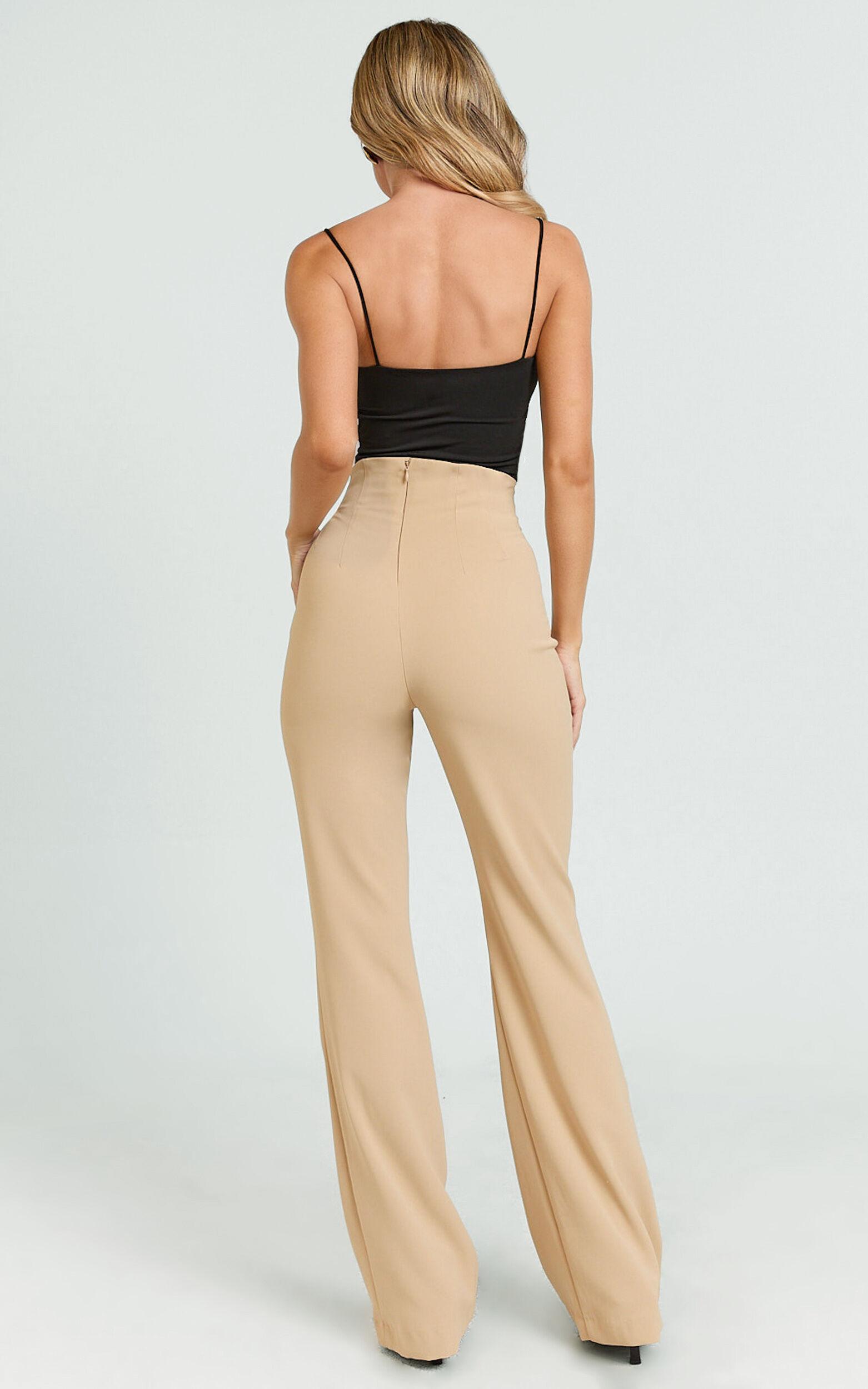 Seville Pants - High Waisted Slim Fit Bootleg Tailored Pants in Beige Product Image