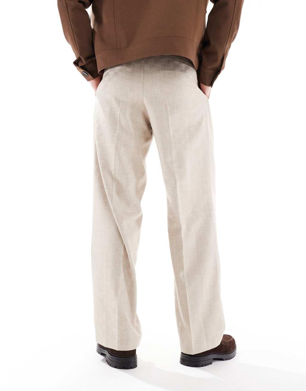 ASOS DESIGN smart wide leg jacquard pants in stone with front pleat Product Image