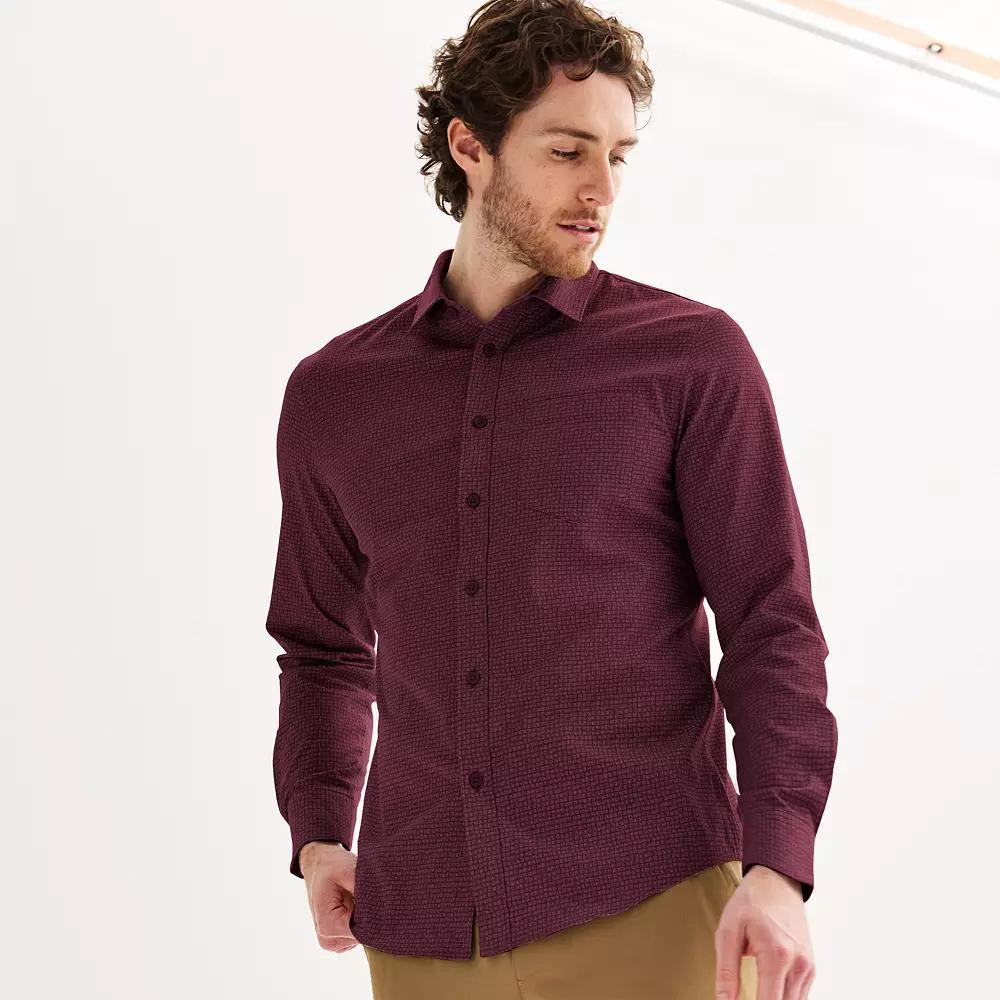 Men's FLX Slim Performance Untucked-Fit Button Down Long Sleeve Shirt, Size: Medium SLIM, Baron River Product Image