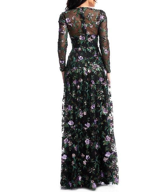 Dress the Population Angelina Floral Embroidered V-Neck Blouson Sleeve Fit & Flare Gown Product Image
