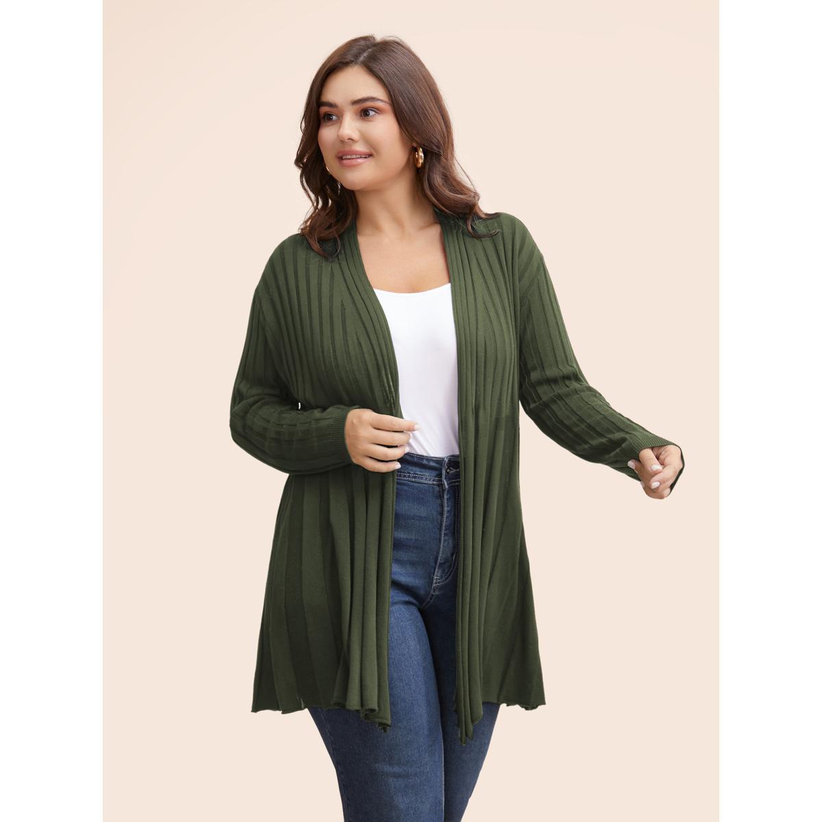 Plus Size Plain Textured Kimono Collar Cardigan Aegean Women Casual Loose Long Sleeve Everyday Cardigans BloomChic 14-16/1X Product Image