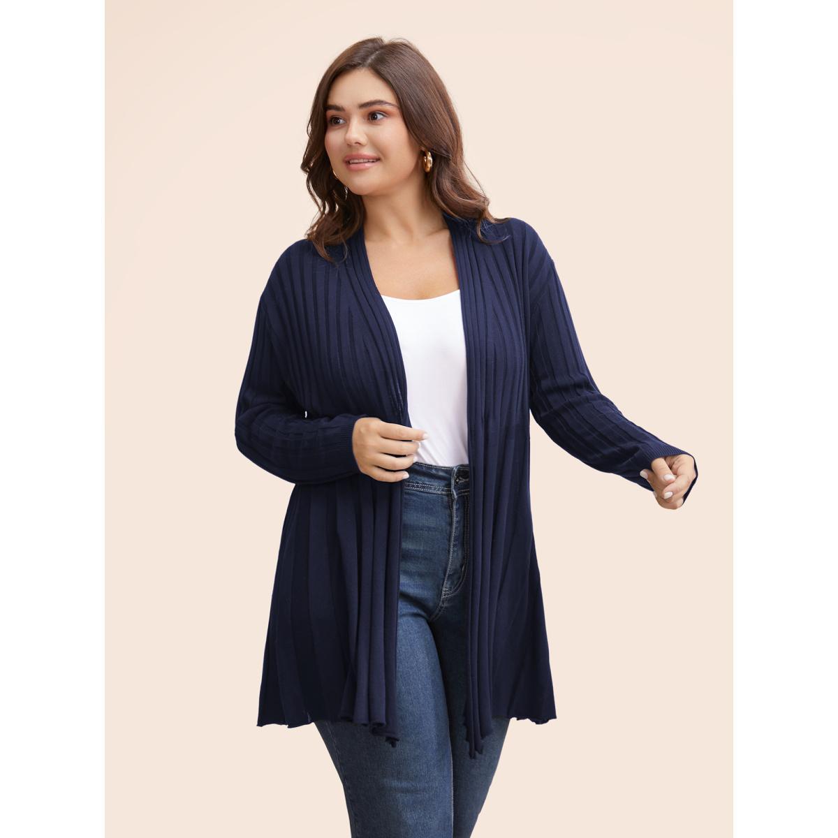 Plus Size Plain Textured Kimono Collar Cardigan Midnight Women Casual Loose Long Sleeve Everyday Cardigans BloomChic 18-20/2X Product Image