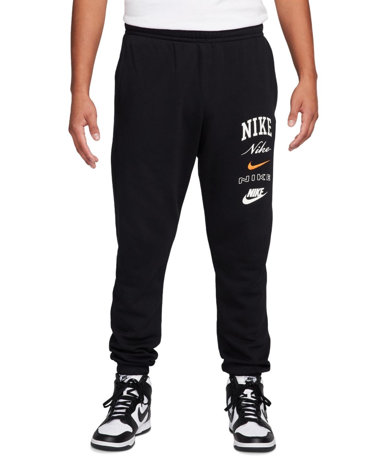 Nike Mens Club Fleece Stacked Logo-Print Cuffed Pants - Dk Grey Heather Product Image