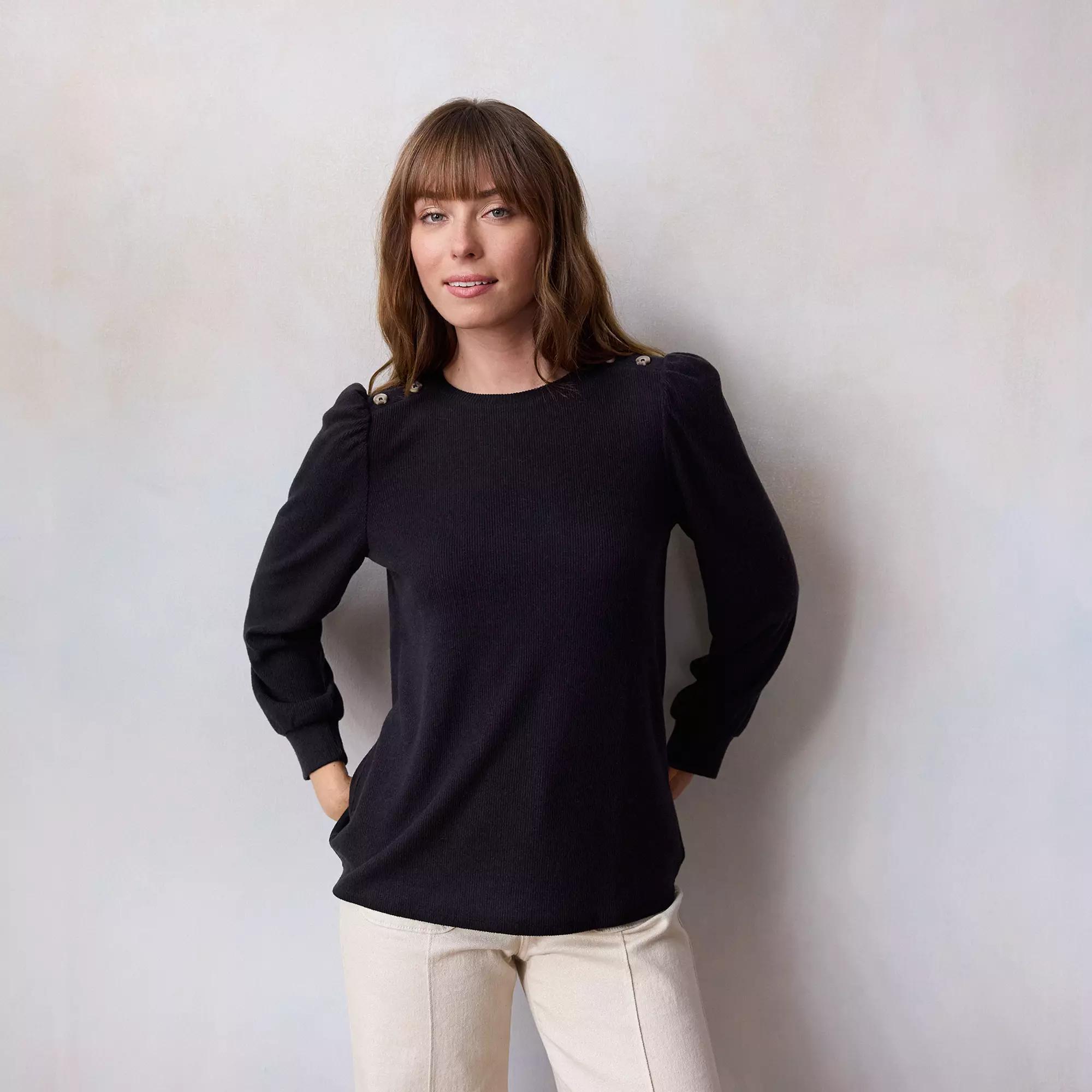 Women's LC Lauren Conrad High Cuff Crew Top, Size: Medium, Pink Whipe Product Image