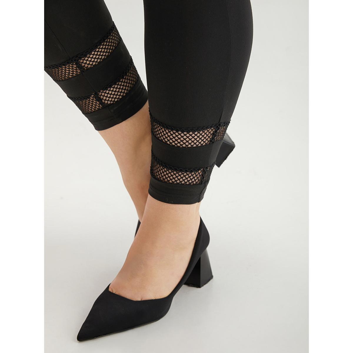 Plus Size Plain Lace Patchwork Cut Out Legging Women Black Casual High stretch Skinny High Rise Dailywear Leggings BloomChic 18-20/2X Product Image
