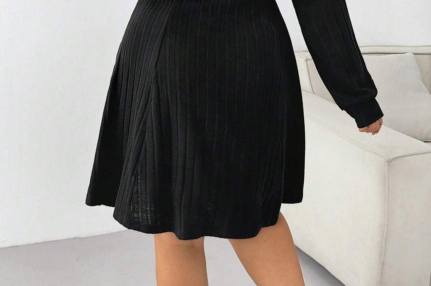 Plus Size Set: Long-Sleeve Hooded Striped Crop Top + Sleeveless A-Line Dress Product Image