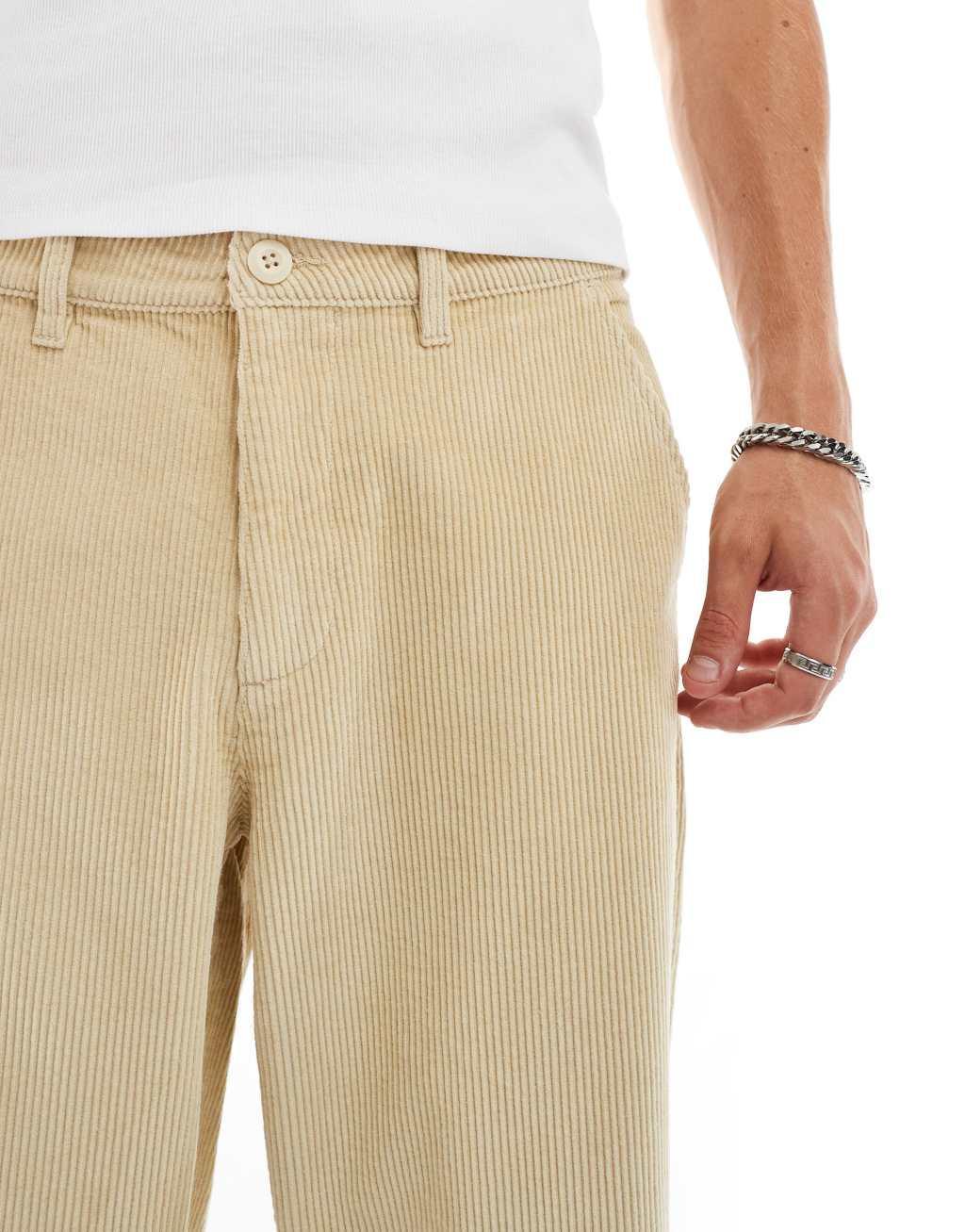 ASOS DESIGN baggy fit corduroy pants in stone Product Image