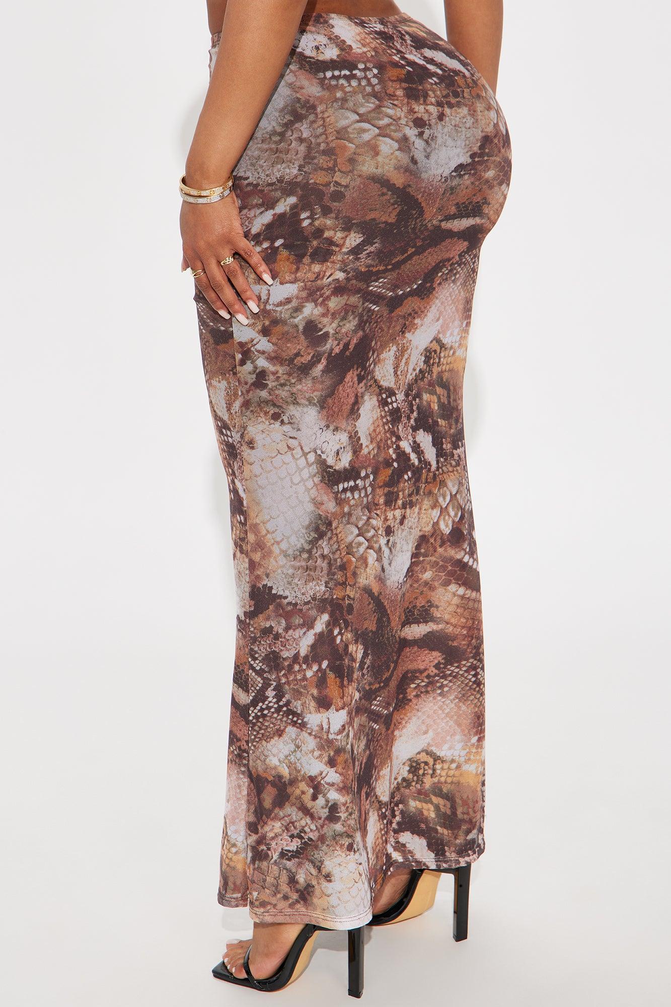 Remi Snakeskin Mesh Maxi Skirt - Brown/combo Product Image