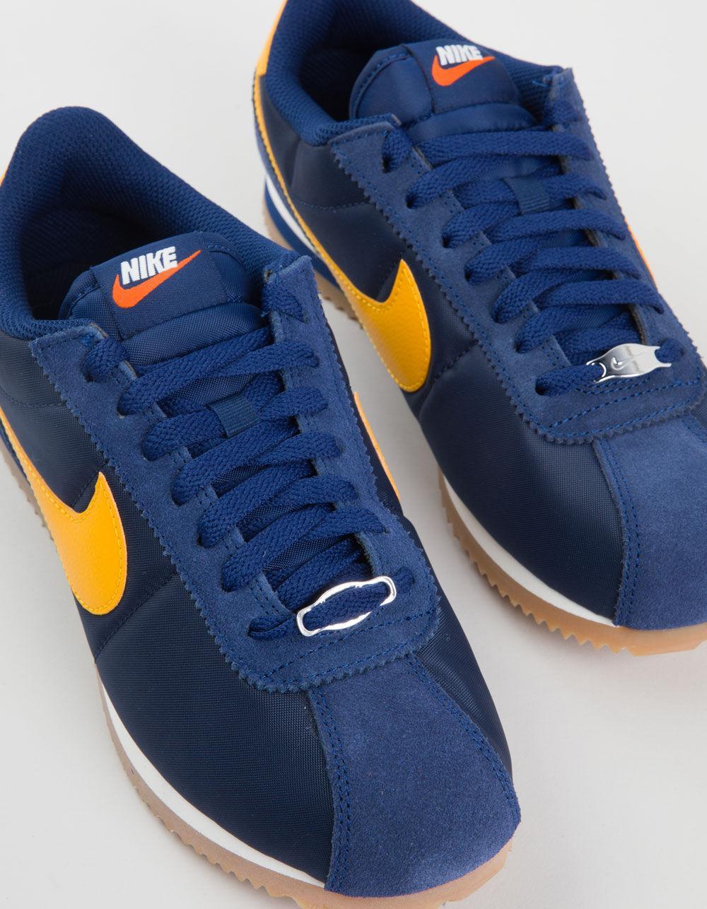 NIKE Cortez Textile Womens Shoes - NAVY/YELLOW Product Image