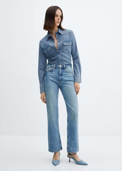 Mango Womens Chest-Pocket Denim Shirt Product Image