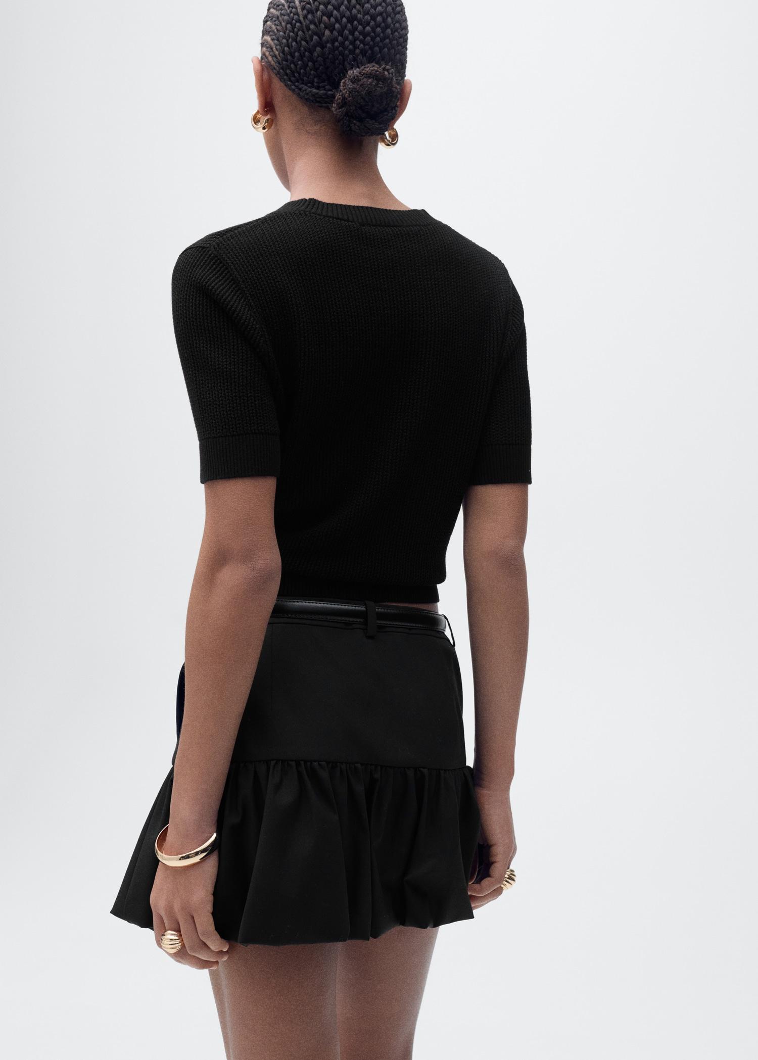 Short-sleeved openwork knitted sweater - Women | MANGO USA Product Image