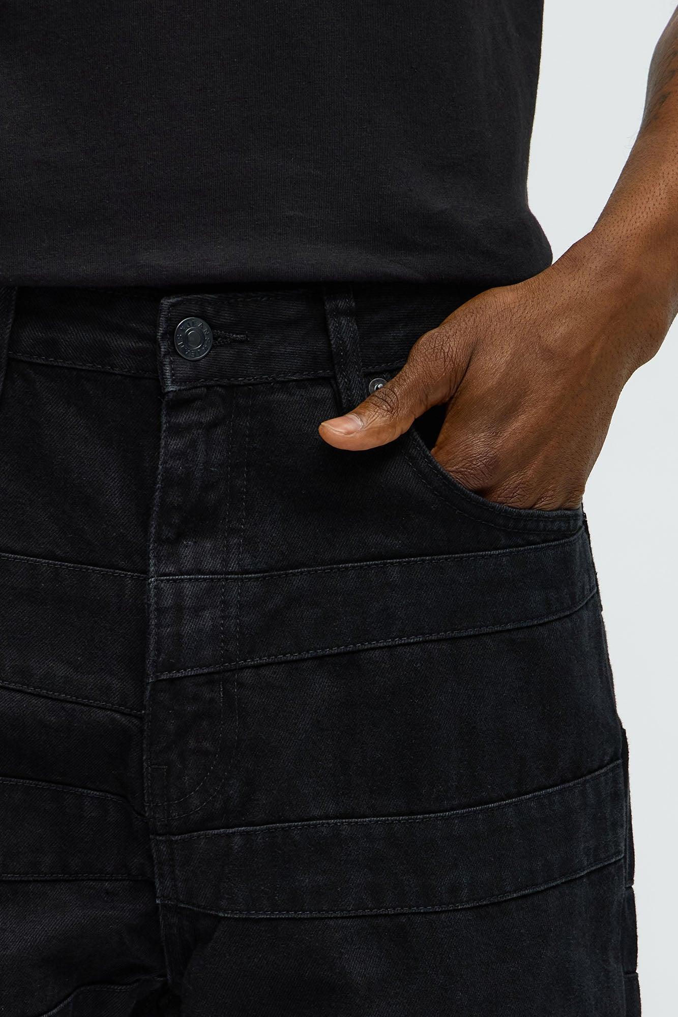 Baggy Layered Paneled Jeans - Black Product Image