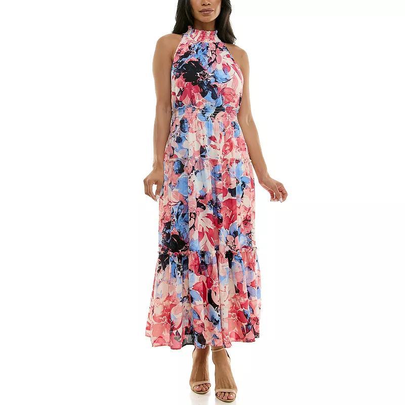 Women's Nina Leonard Maxi Tiered Dress, Size: Medium, Pacific Navy Ivory Product Image