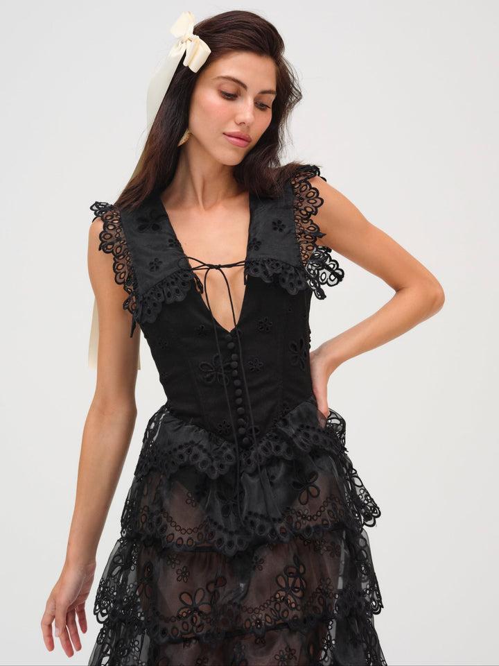 Daisy Eyelet Midi Dress — Black Product Image