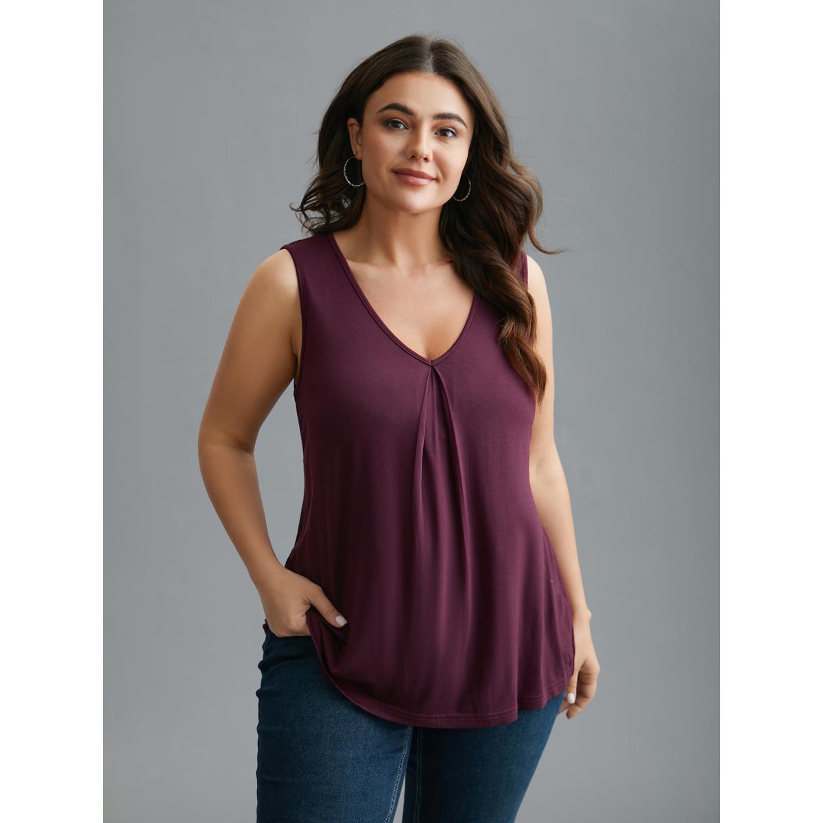 Plus Size Supersoft Essentials V-Neck Tank Top Women Deeppurplered Casual Pleated V-neck Everyday Tank Tops Camis BloomChic 26/4X Product Image