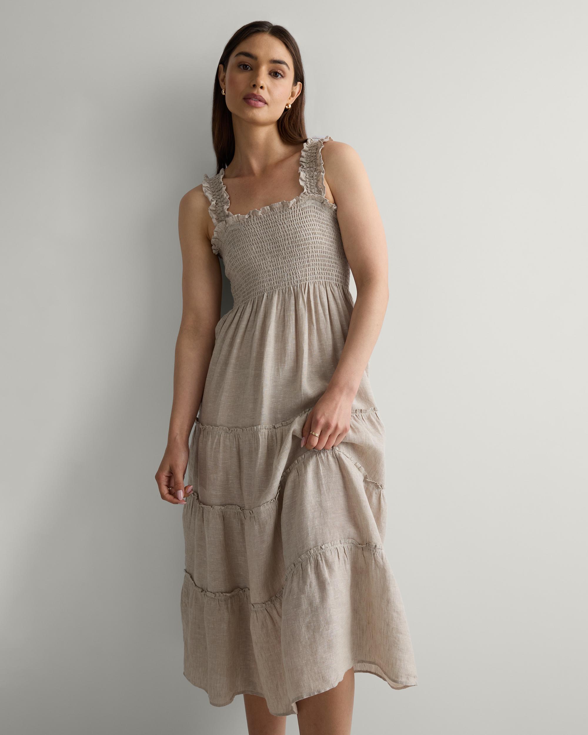 Quince | Women's 100% European Linen Smocked Midi Dress Size XS Product Image