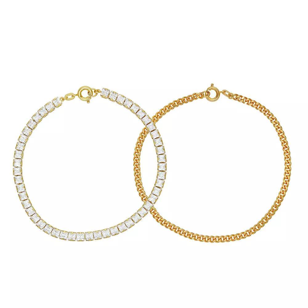 Sarafina Two-Tone Cubic Zirconia Tennis Bracelet & Chain Bracelet Set, Women's, Size: 7.5", Gold Tone Product Image