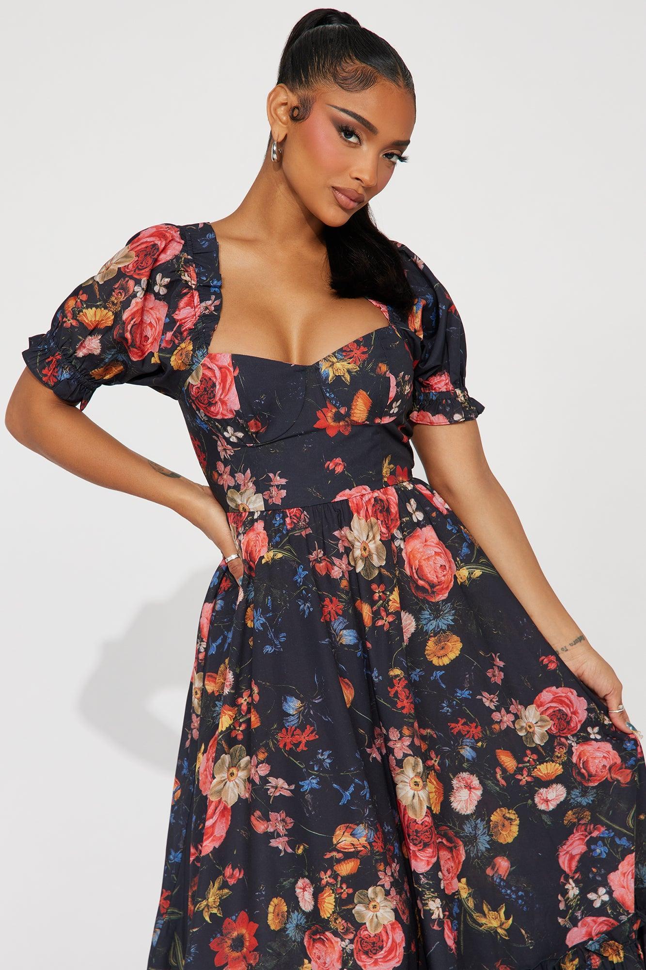 Kelly Puff Sleeve Maxi Dress - Black/combo Product Image