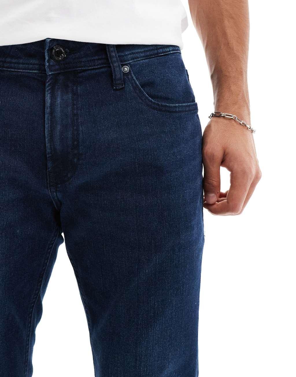 Jack & Jones liam skinny jeans in dark blue wash Product Image