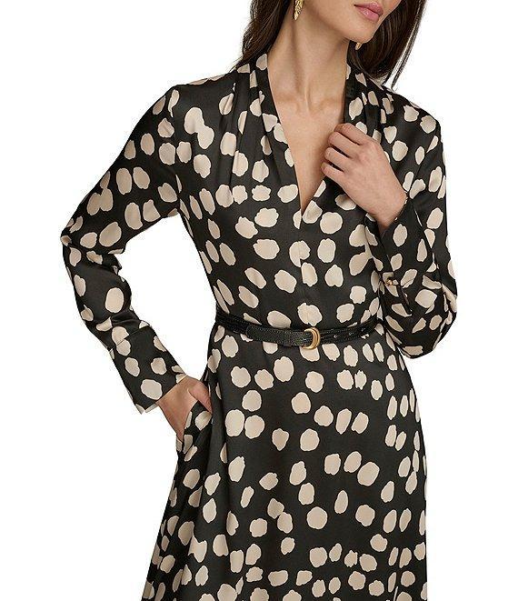 Donna Karan Twill V-Neck Long Sleeve Belted Sheath Midi Dress Product Image