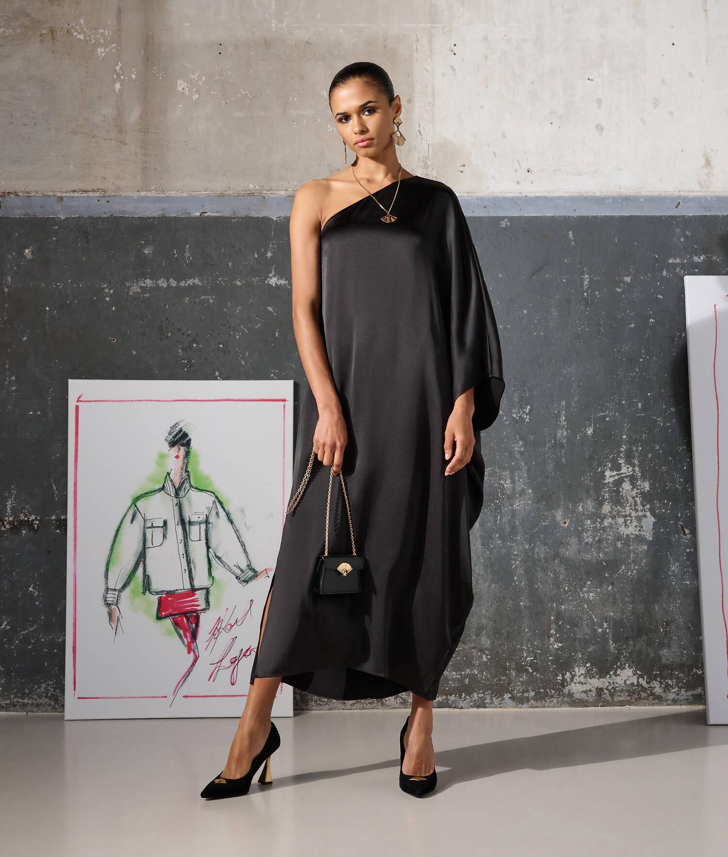 ONE-SHOULDER DRAPED SATIN DRESS Product Image