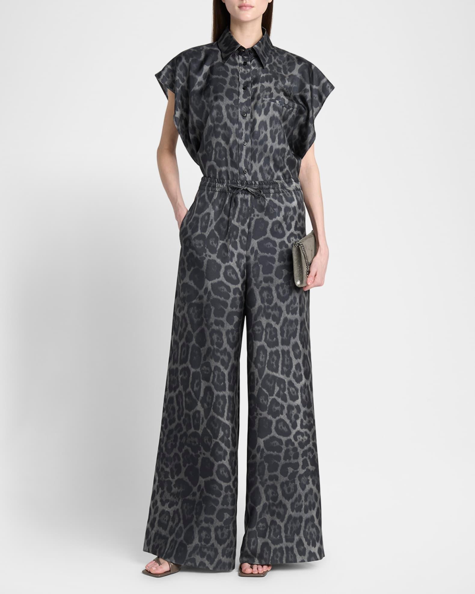 Leopard-Print Silk Wide-Leg Pajama Trousers Product Image