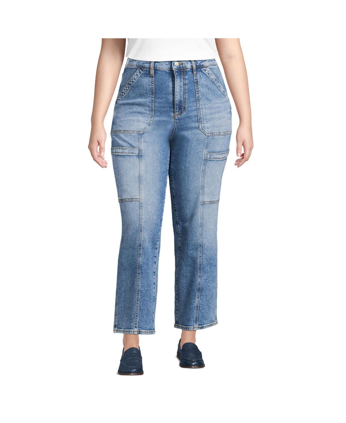 Plus Size Lands' End Denim High Rise Utility Cargo Ankle Jeans, Women's, Size: 18 W, Blue Tide Blue Product Image