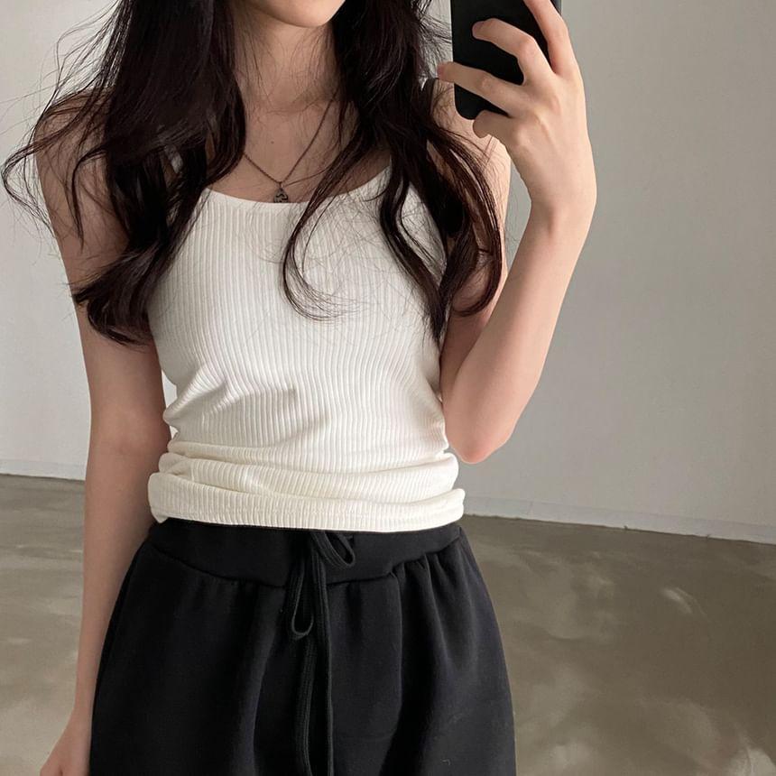Plain Ribbed-Knit Fleeced Slim-Fit Cami Top Product Image