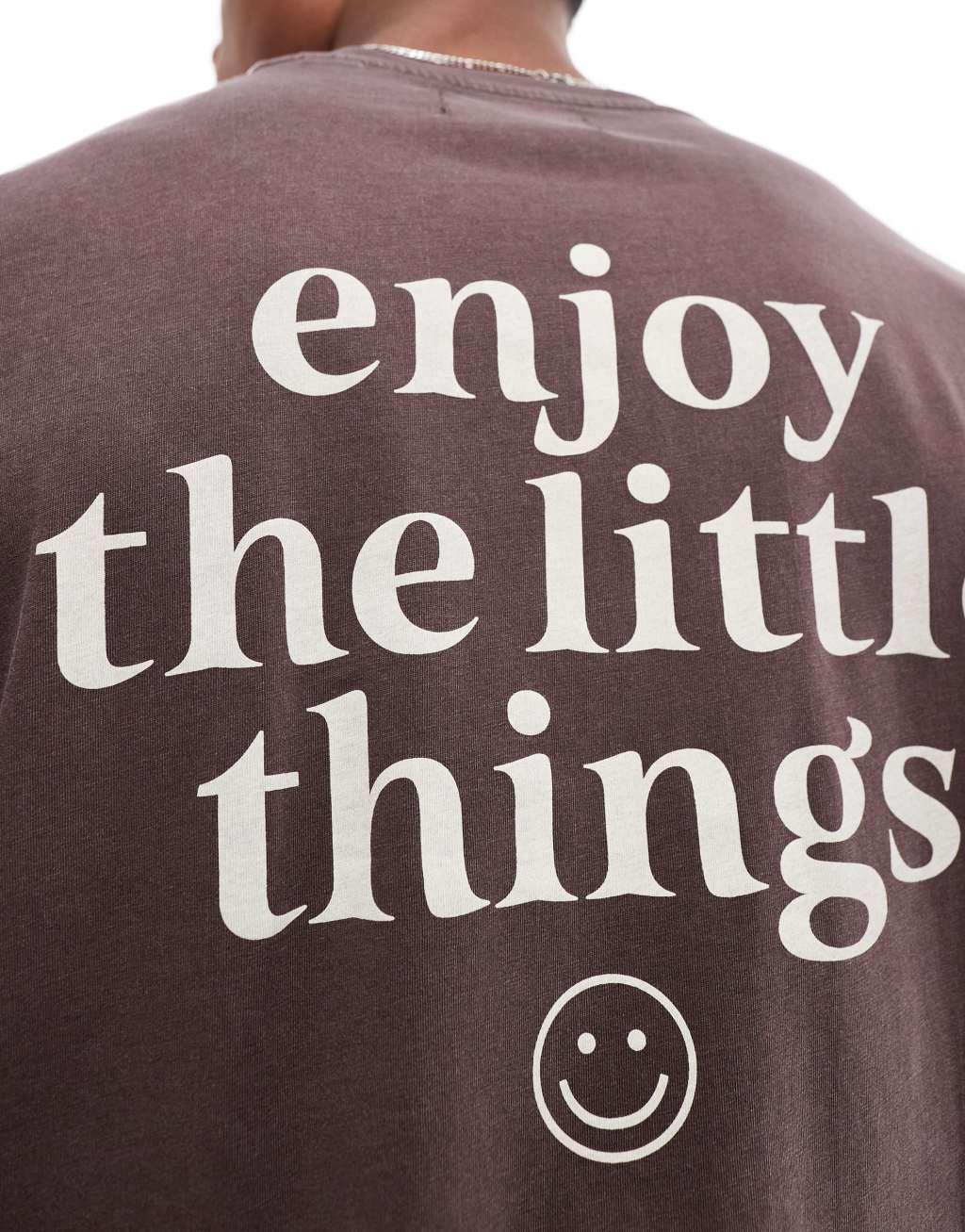 ADPT oversized washed little things back print t-shirt in brown Product Image